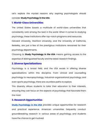 Why Should Study Psychology In The USA 2024 Pdf