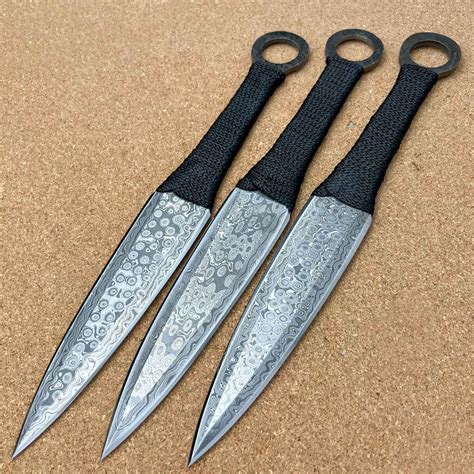 Pack Of 3 Damascus Throwing Kunai Knife 12 Sharp Etsy