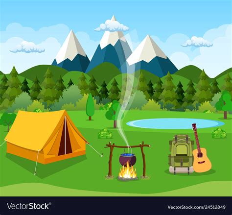 Flat camping Royalty Free Vector Image - VectorStock