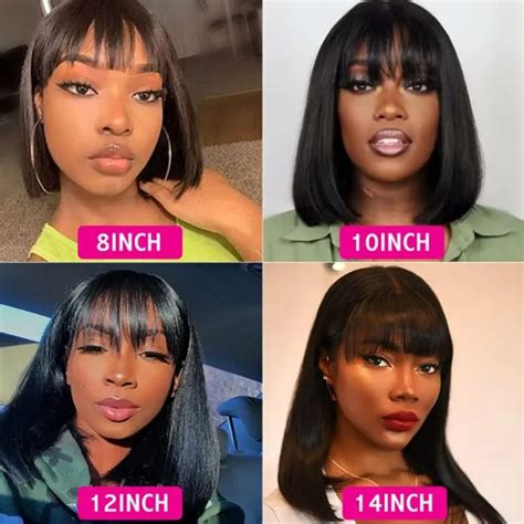 Short Bob Wig With Bangs Brazilian Remy Human Hair Wigs Full Machine L