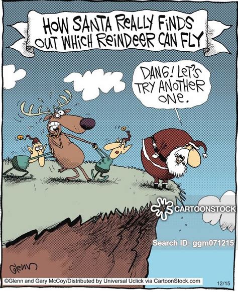 a cartoon depicting santa and reindeer on top of a cliff with the ...