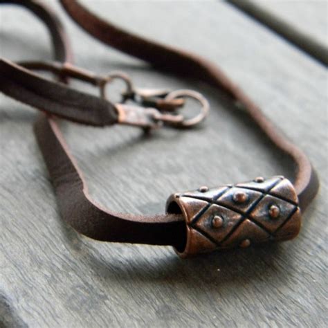 Copper Necklace Leather Cord Necklace Handmade Men's