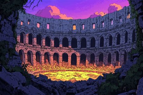 Ancient Roman Amphitheater At Sunset Premium Ai Generated Image