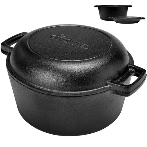 Pre Seasoned Cast Iron Skillet And Double Dutch Oven Set 2 In 1 Cooker 5 Quart Deep Pan 10