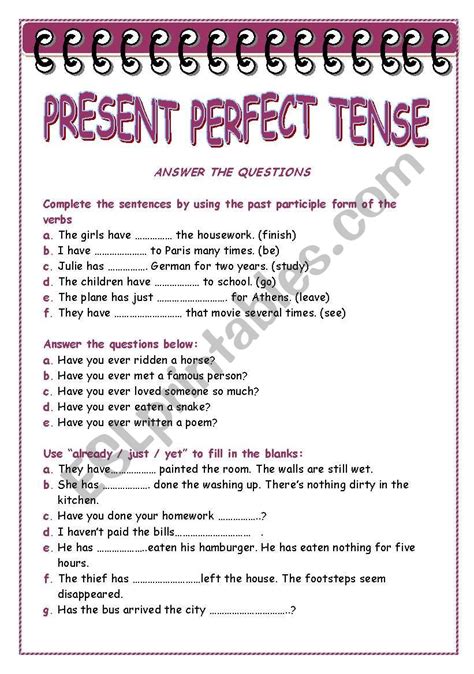 Present Perfect Tense Present Perfect Tense Exercises Tenses English Images