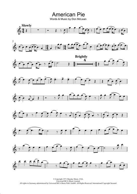 American Pie Sheet Music Don Mclean Flute Solo American Pie