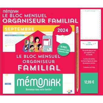 Le Bloc mensuel organiseur familial Mémoniak 2024 calendrier sept