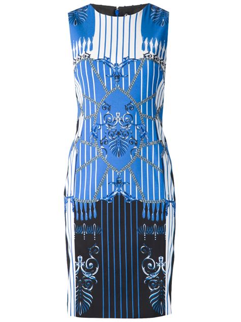 Versace Barocco Rope Print Dress In Blue Lyst