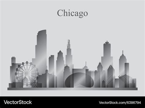 Chicago City Skyline Silhouette In Grayscale Vector Image