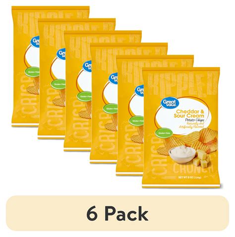 6 Pack Great Value Cheddar And Sour Cream Rippled Potato Chips 8 Oz