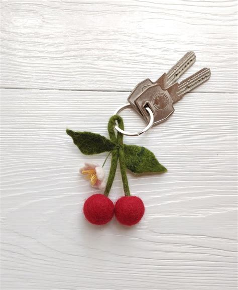 Felt Keychain Cherry Blossom Needle Felted Key Ring For Etsy