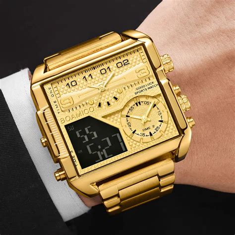 Boamigo Top Brand Luxury Fashion Men Watches Gold Steel Sport Square