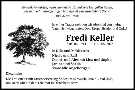 Traueranzeigen Von Fredi Keller Trauer Op Online De