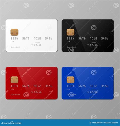 Realistic White Black Red And Blue Credit Card Mockup Template Stock