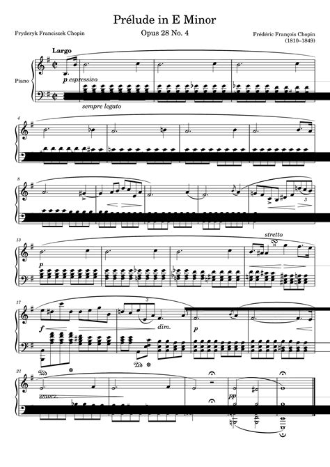 Partitura De Chopin Prelude In E Minor Op 28 No 4 Partituras Org