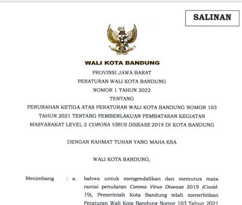 Peraturan Wali Kota Bandung Nomor 1 Tahun 2022 Tentang Perubahan Ketiga