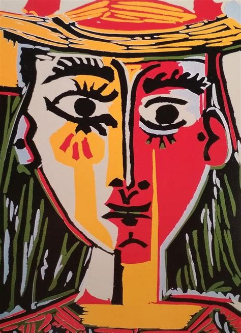 Pablo Picasso Print Head Of A Woman In A Hat 1962 Cubist Art Jacqueline Roque Vintage Wall