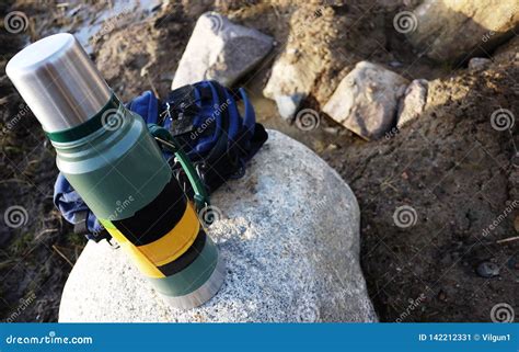 Thermos For Hot And Cold Drinks With Handle With This Thermos You Can Go Hiking Stock Image
