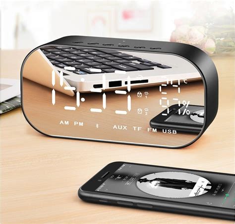 Smart LED Digital Alarm Clocks Portable Mini Speaker Mirror Surface