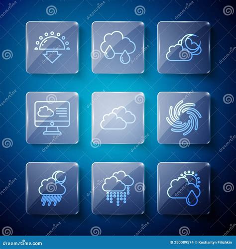 Set Line Cloud With Rain And Moon Sun Weather Forecast Sunset And