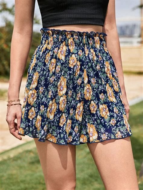 Shein Frenchy Short Imprim Floral Taille Fronc E Mode En Ligne