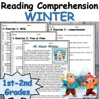 Winter Reading Comprehension Passage Questions Activities St Nd