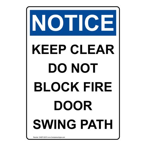 Vertical Keep Clear Do Not Block Fire Door Sign Osha Notice