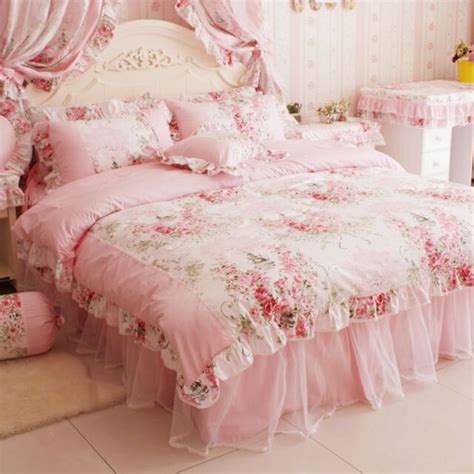 Princess Pink Floral Rose Bedding Duvet Comforter Cover Set King Queen