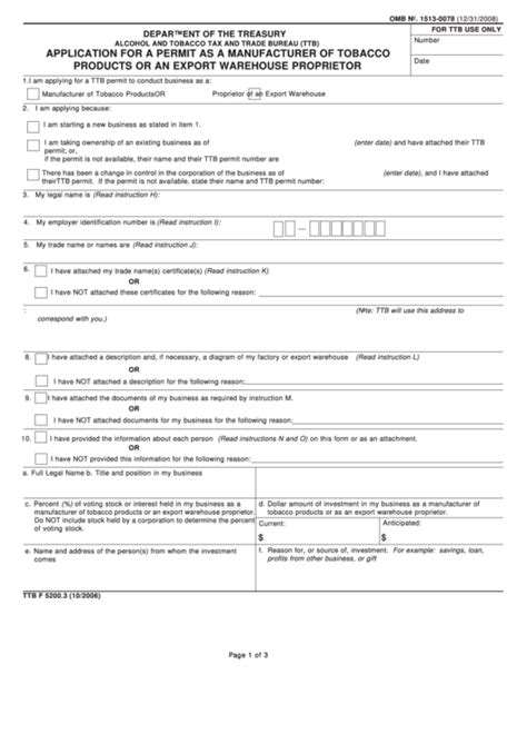 Fillable Form Ttb F 5200 3 Application For A Permit As A Manufacturer