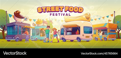 Street Food Festival Poster With People On Fair Vector Image