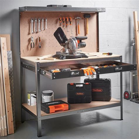 VonHaus Garage Workbench Pegboard Heavy Duty Reinforced Steel with ...