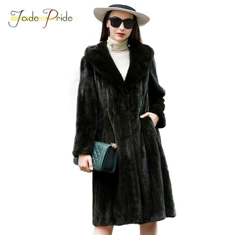 Jade Pride Real Mink Fur Long Natural Coats Women Winter Vogue