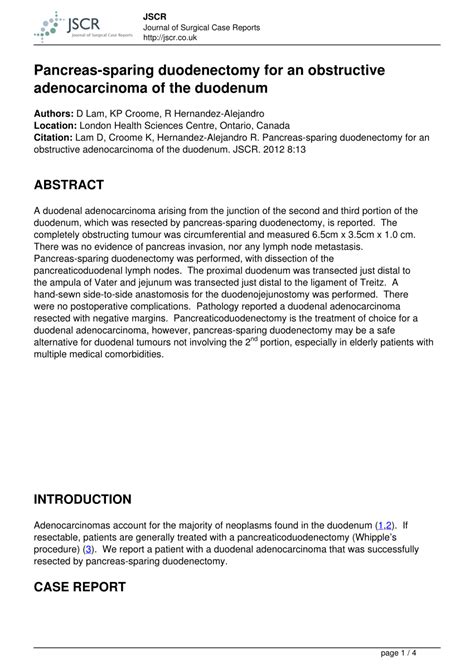 Pdf Pancreas Sparing Duodenectomy For An Obstructive Adenocarcinoma