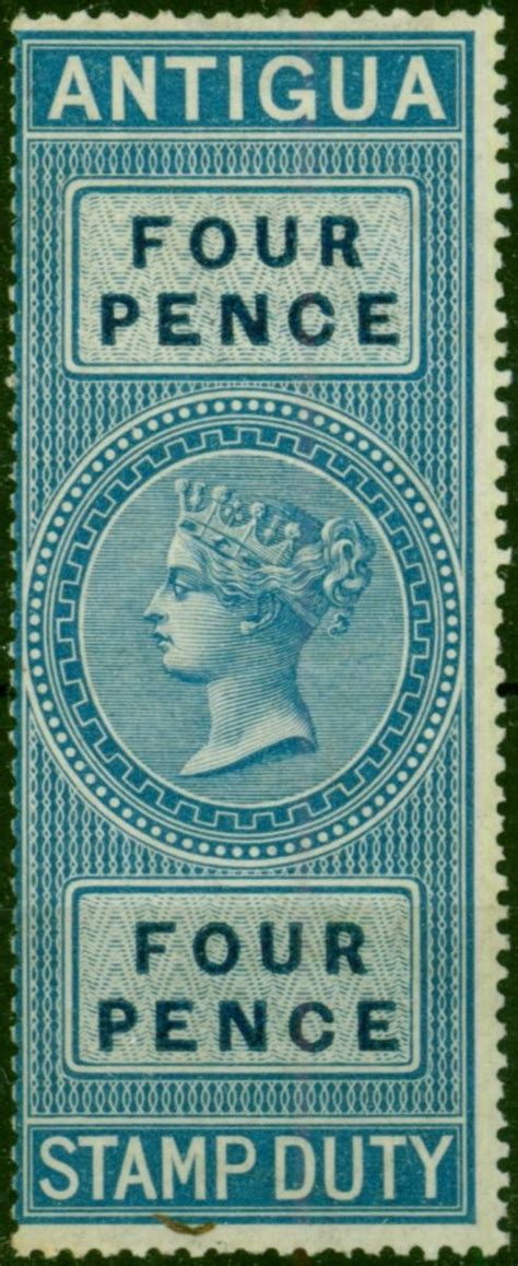 Antigua 1870 4d Blue Stamp Duty Barefoot 4 Fine Mm Stamp