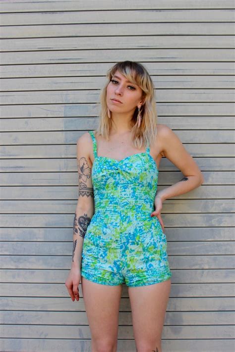 50s Catalina One Piece Cotton Swimsuit Blue And Gree Gem