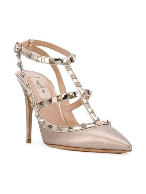 Valentino Garavani Rockstud Mm Caged Pumps Gold Farfetch