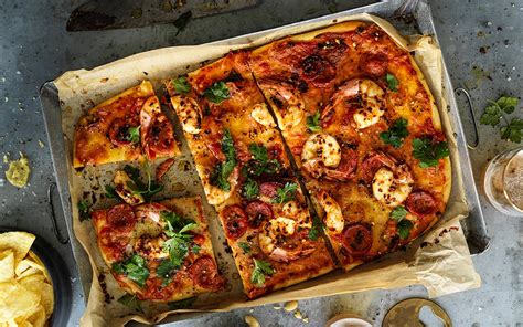 Garlic Prawn Pizza With Chorizo And Mozzarella Australian Prawns