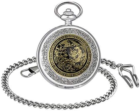 Micgigi Herren Taschenuhr Mit Kette Analog Handaufzug Drache Totem