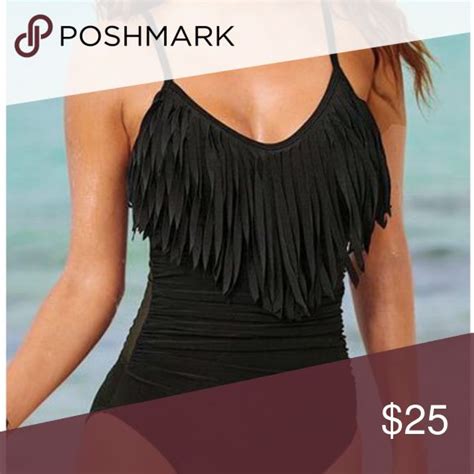 Black Fringed One Piece Bathing Suit Black Fringe Bathing Suits One