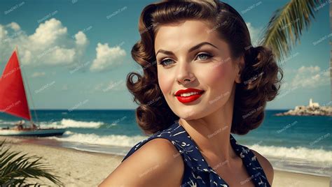 Nautical Glamour Pin Up Beach Portrait Image 4084 X 2310 Px