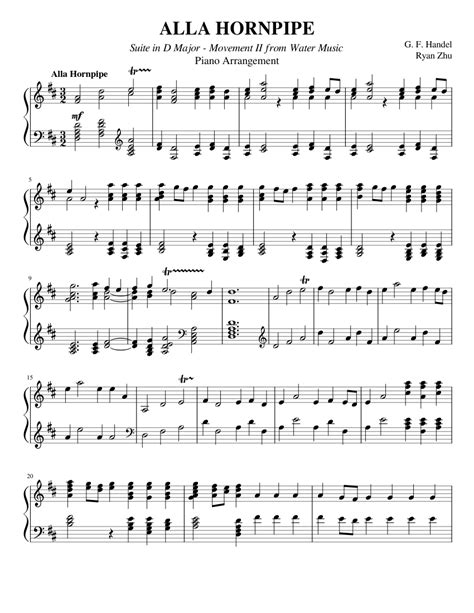 Water Music Suite In D Major Ii Alla Hornpipe Handel Sheet Music For Piano Solo