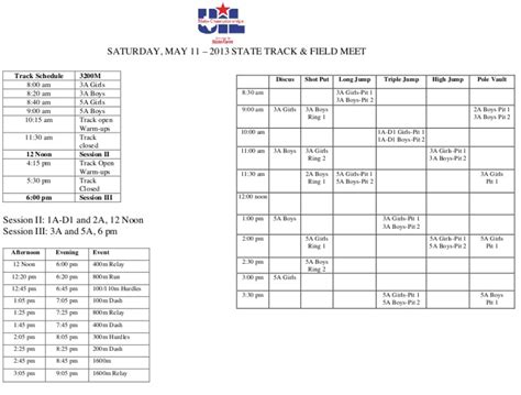 SCHEDULE: UIL Texas Outdoor State Track and Field Championships 2013