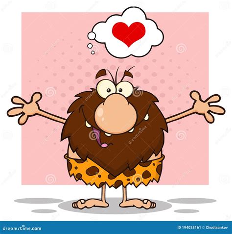 Smiling Male Caveman Cartoon Mascot Character With Open Arms And A