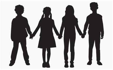 Premium Vector | Kids holding hands together silhouette