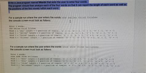 Solved Write A Java Program Named Words That Asks The User Chegg