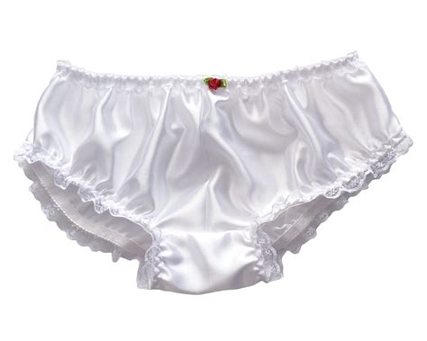 White Satin Frilly Lace Trim Sissy Panties Knicker Underwear Briefs