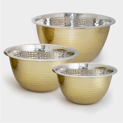 ExcelSteel F71 Professional Gold Toned Hammered Mixing Bowl 3 Piece