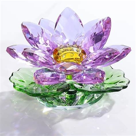 Movdyka Sparkle Purple Crystal Lotus Flower Figurines Decoration Glass