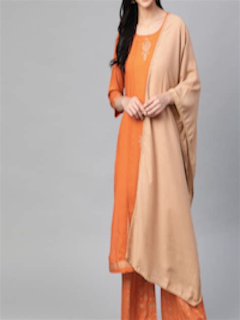 Buy Jompers Women Orange And Golden Block Printed Kurta With Palazzos