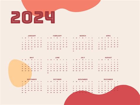 Vector libre colorido 2024 plantilla de calendario en inglés planear y